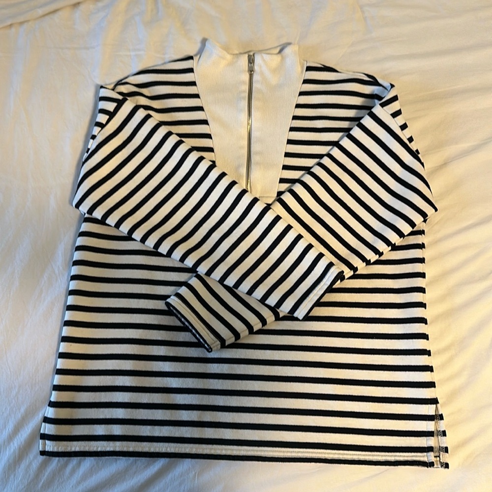 Zara Striped Quarter Zip Sweatshirt